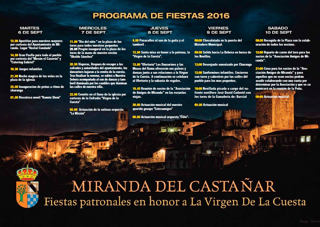 Fiestas patronales en honor a la Virgen de la Cueta 2016 Miranda del Castañar